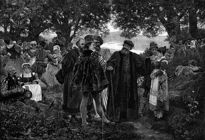 Rabelais, cura de Meudon. El escritor François Rabelais (1483-1553) señor de un festín en el bosque de Meudon. Fue párroco de Meudon de 1551 a 1553. Grabado después de la pintura de Jules Garnier en 