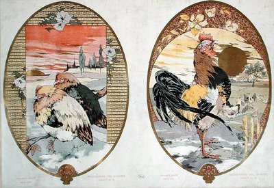 Gallo y gallinas, diseño para una pantalla de Jules Auguste Habert Dys