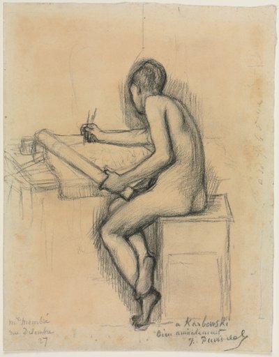 Estudio de un dibujo de modelo femenino desnudo sentado de Jules Bastien Lepage