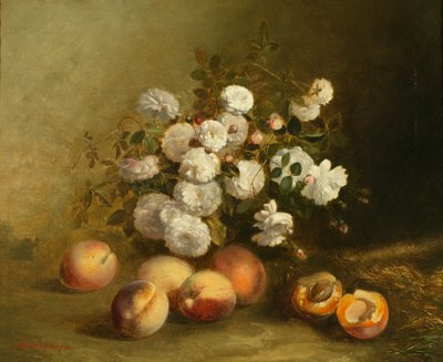 Flores y albaricoques (óleo sobre lienzo) de Jules Bidlingmeyer