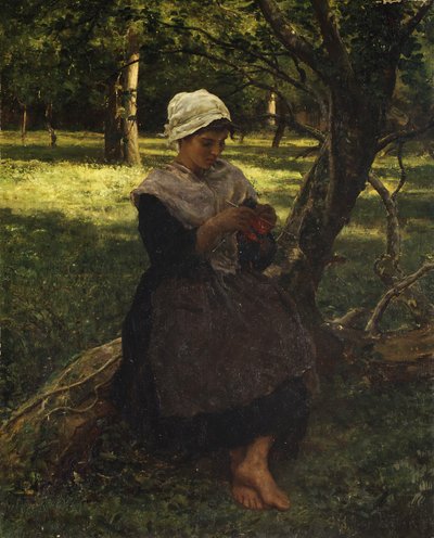 Una campesina tejiendo, ca. 1870 de Jules Breton