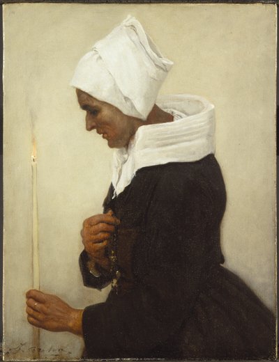 Campesina bretona sosteniendo una vela, c.1869 de Jules Breton