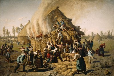 Fuego en un pajar, 1856 de Jules Breton