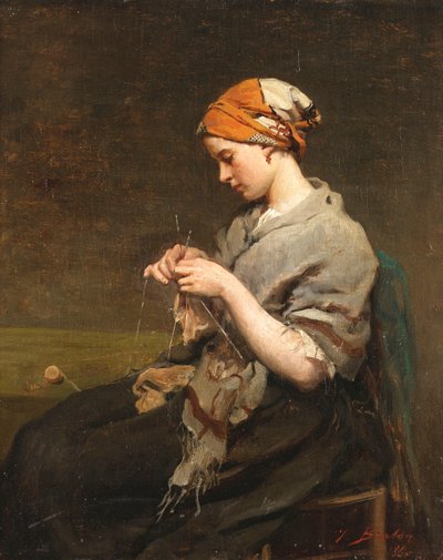 Joven tejiendo de Jules Breton
