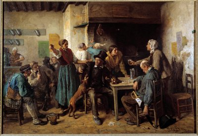 Lunes. Clientes en la mesa de una posada de Jules Breton