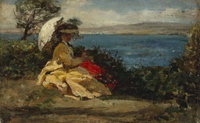 Mujer con sombrilla, bahía de Douarnenez, entre 1870 y 1875 (óleo sobre lienzo) de Jules Breton