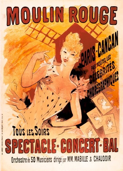 Publicidad para el Moulin Rouge y los bailarines Cancan de Jules Cheret