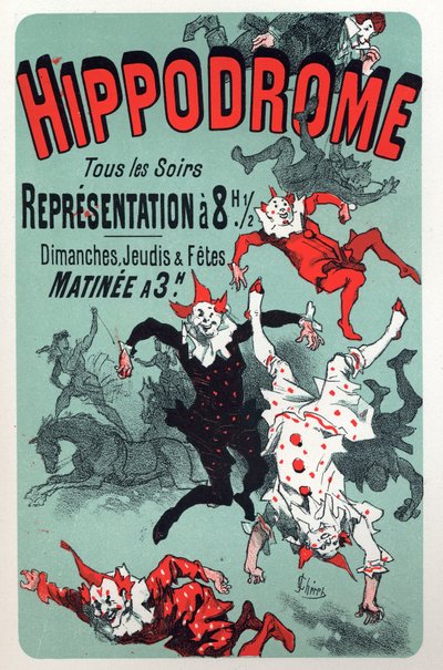 Arte. Entretenimiento. Payasos. Espectáculo del circo Hippodrome, París. Cartel de Jules Cheret, Francia, c.1880 de Jules Cheret