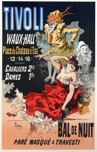 Arte. Entretenimiento. Baile de Máscaras en el Tivoli Waux Hall, París. Cartel de Jules Cheret, Francia, c.1870 de Jules Cheret