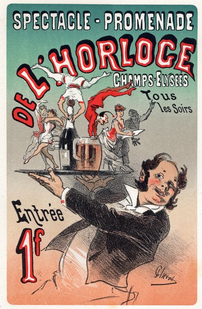 Arte. Entretenimiento. Espectáculo paseo de la horloge. Cabaret en París. Cartel por Jules Chéret, Francia, c.1875 de Jules Cheret