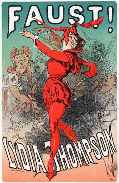 Arte. Entretenimiento. La bailarina Lydia Thompson como Mefisto. Cartel de Jules Cheret para la obra "Fausto", Inglaterra, c.1860-70 de Jules Cheret