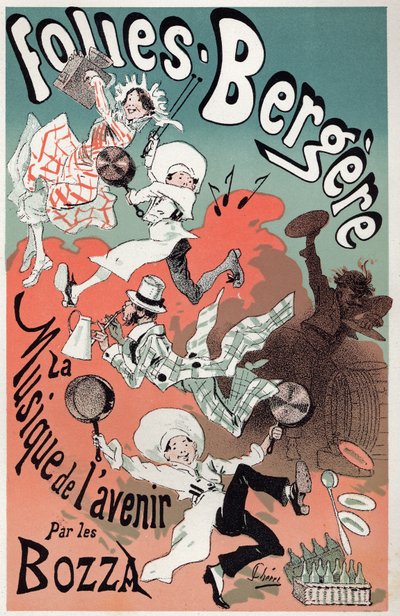 Arte. Entretenimiento. La música del futuro por los Bozza. Cartel de Jules Chéret para un espectáculo en el Folies Bergère, París, c.1880 de Jules Cheret