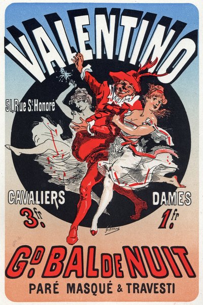 Arte. Entretenimiento. Valentino, Baile de Máscaras en París. Cartel por Jules Chéret, Francia, c.1870 de Jules Cheret