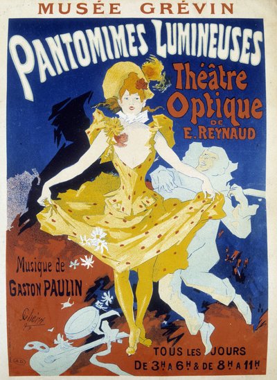 Bailarina y músico - cartel para las pantomimas luminosas de Reynaud y Paulin en el museo Grévin por Jules Cheret, finales del siglo XIX de Jules Cheret
