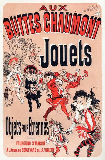 Economía. Aux Buttes Chaumont, tienda de juguetes en París. Cartel de Jules Cheret, Francia, c.1880 de Jules Cheret