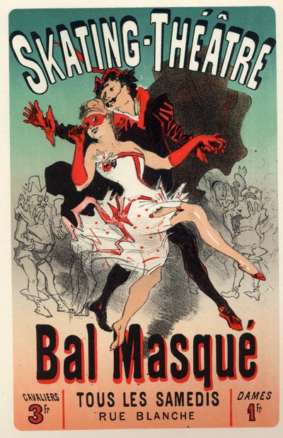 Entretenimiento. Teatro. Baile de máscaras en el Teatro de Patinaje, París. Cartel de Jules Cheret, Francia, c.1875 de Jules Cheret