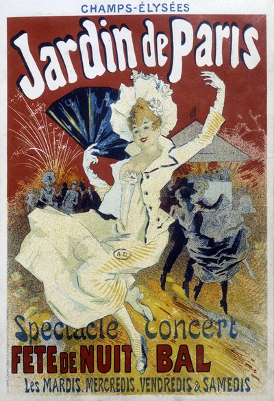 Jardín de París: espectáculo, concierto, fiesta nocturna y baile - cartel por Jules Chéret, finales del siglo XIX de Jules Cheret