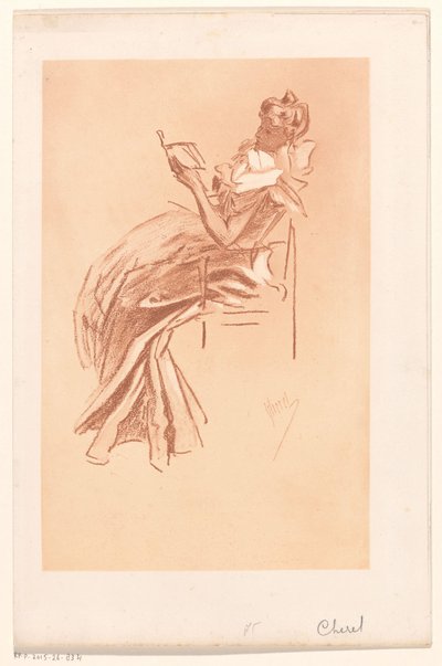 Mujer joven leyendo en una silla de Jules Cheret
