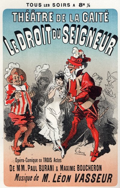 Música. Regla del Señor, opereta de Leon Vasseur. Cartel de Jules Cheret para el primer espectáculo en el Théâtre de la Gaîté, París, Francia de Jules Cheret