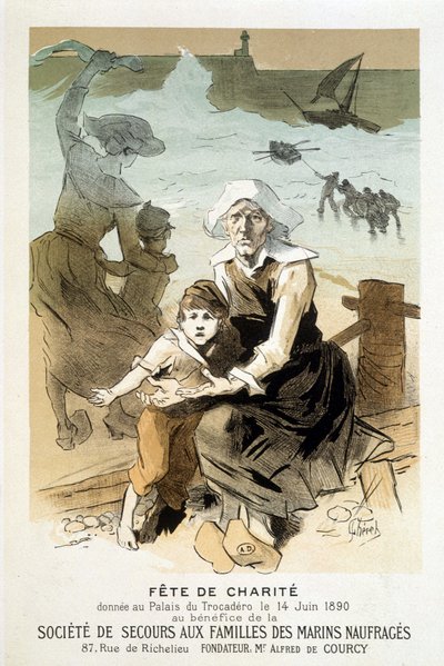 Cartel para una celebración de caridad en el Palais du Trocadéro el 14 de junio de 1890 a beneficio de la Sociedad de Socorro a las Familias de Marineros Náufragos - en "The masters of the poster" de Jules Chéret de Jules Cheret