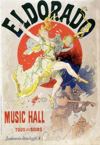Cartel para el Music Hall programado todas las noches en el Teatro Eldorado, boulevard de Strasbourg en París. Alrededor de 1900 (litografía) de Jules Cheret