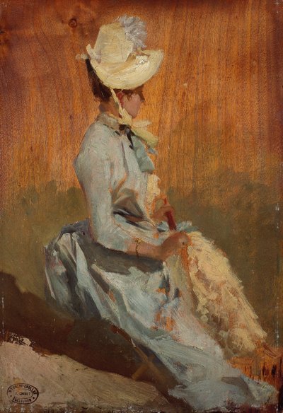 Dama sentada, c.1879-84 (óleo sobre madera) de Jules Cheret