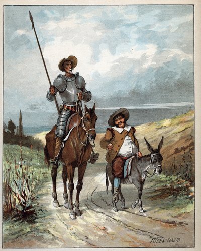 Don Quijote y Sancho Panza - Ilustración de Jules David (1808-1892) de Historia de Don Quijote - 1887 - por Miguel de Cervantes Saavedra (1547-1616) de Jules David