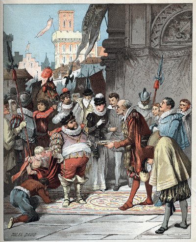 Sancho Panza nombrado gobernador de la isla Barataria - Sancho Panza es nombrado Gobernador Perpetuo de la Isla Barataria - Ilustración de Jules David (1808-1892) de la Historia de Don Quijote - 1887 - por Miguel de Cervantes Saavedra (1547-1616) de Jules David