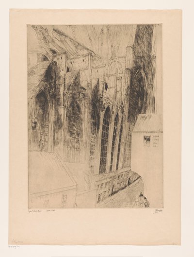 Vista de la fachada lateral de Sint-Niklaaskerk en Gante Eglise St Nicolas Gand (título sobre el objeto) Rue du Chapeau Rouge a Gand de Jules De Bruycker (signed by artist)