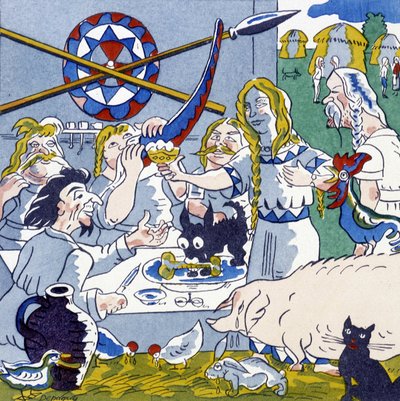 Festín (banquete galo), en La Gaule et les Gauls, historia de Francia por Jules Depaquit de Jules Depaquit
