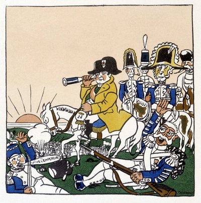 Napoleón en la Batalla de Austerlitz (1805) - en “Histoire de France” por Jules Depaquit, ilustrado por él mismo, ed. Jonquières, París de Jules Depaquit