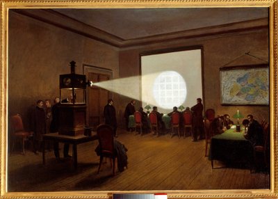 Proyección de microfilmes en la telegrafía central en noviembre de 1870 de Jules Didier