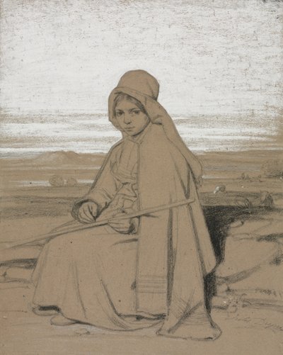 Una pastora sentada, 1800s de Jules Dupré