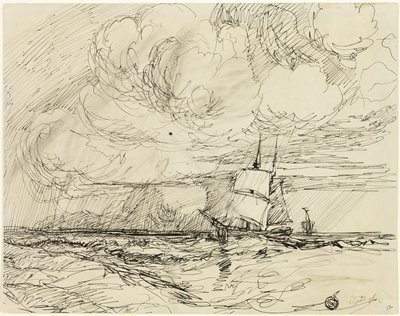 Barcos en el Mar Durante Tormenta de Jules Dupré