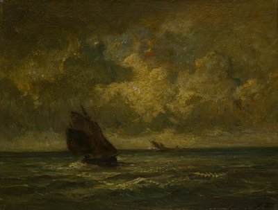 Dos barcos en una tormenta de Jules Dupré