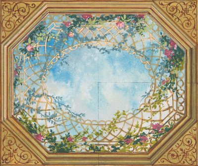 Diseño para un techo pintado con nubes, enrejados y rosas, segunda mitad del siglo XIX de Jules Edmond Charles Lachaise and Eugène Pierre Gourdet