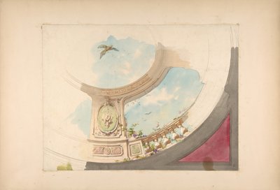 Diseño para un techo con balaustrada de trampantojo y cielo, segunda mitad del siglo XIX de Jules Edmond Charles Lachaise and Eugène Pierre Gourdet