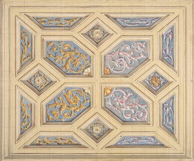 Diseño para un techo artesonado decorado con rinceaux, 1840-97 de Jules Edmond Charles Lachaise and Eugène Pierre Gourdet