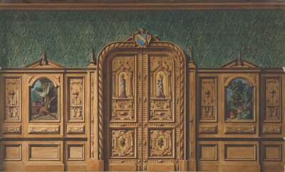 Diseño para una habitación con paneles de madera con pinturas y una puerta doble tallada, 1830-97 de Jules Edmond Charles Lachaise and Eugène Pierre Gourdet