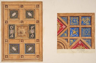 Dos diseños para techo panelado con decoración pintada de Jules Edmond Charles Lachaise and Eugène Pierre Gourdet