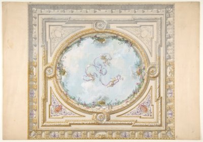 Diseño para un techo en estilo rococó con un óculo trampantojo de Jules Edmond Charles Lachaise