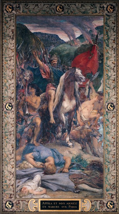 Atila (c.406-453) y su ejército marchando sobre París de Jules Elie Delaunay