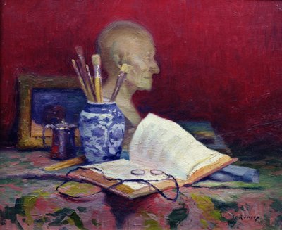 Naturaleza muerta con cabeza de Voltaire de Jules Ernest Renoux