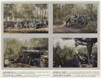 Artillería de 75, Obús en el bosque, una pieza de 75 protegida, gran pieza de marina de Jules Gervais Courtellemont
