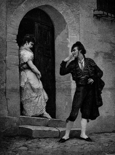 La salida del torero para la corrida. Siglo XIX. Grabado después de la pintura de Rougeron de Jules James Rougeron
