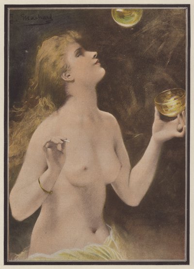 Mujer soplando burbujas de jabón (litografía en color) de Jules Louis Machard