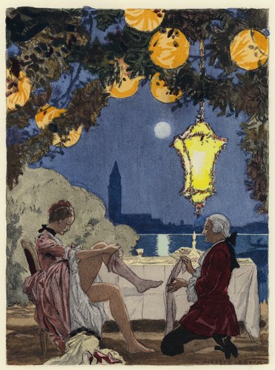 Ilustración para las memorias de Casanova (litografía en color) de Jules Marie Auguste Leroux