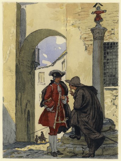 Ilustración para las memorias de Casanova (litografía en color) de Jules Marie Auguste Leroux