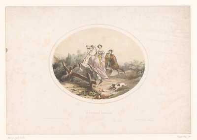 Una mujer noble salta una valla con su caballo
La barrière franchie (título en el objeto) de Jules Marie Desandre