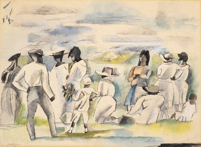 Negro con niño sosteniendo flores de Jules Pascin